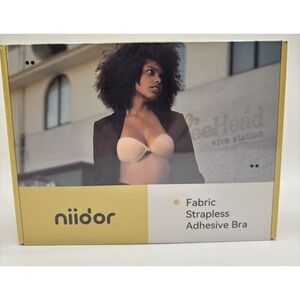 Niidor Black Fabric Strapless Adhesive Bra With Nipple Covers Silicone F Cup